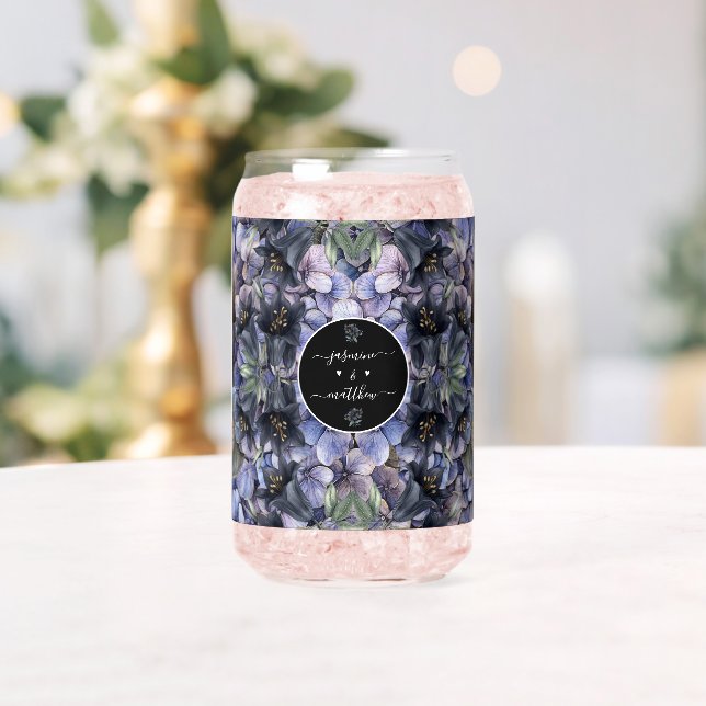 Verre Canette Moody Black Floral Classic Couple Names Wedding (Insitu (Mariage))
