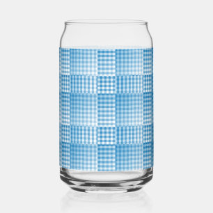 Verre Canette Motif Abstrait à Damier Bleu Blanc