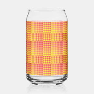 Verre Canette Motif Abstrait Damier Rouge Jaune