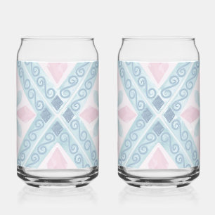 Verre Canette motif bleu en forme de diamant