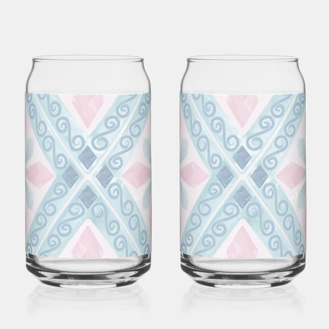 Verre Canette motif bleu en forme de diamant (Recto)