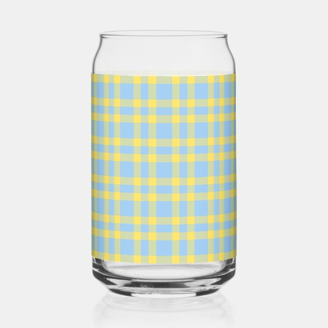Verre Canette Motif carreaux bleu jaune (Recto)