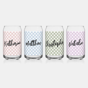 Verre Canette Motif carreaux personnalisé pastel rose bleu vert 