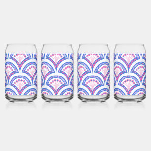 Verre Canette motif damassé floral bleu