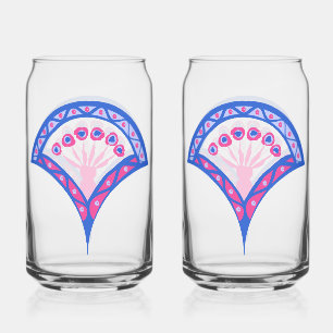 Verre Canette motif damassé floral bleu