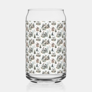 Verre Canette Motif de chute de neige de cottage d'hiver