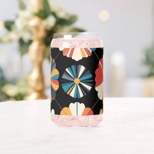 Verre Canette Motif de fleurs géométriques arc-en-ciel noir rétr