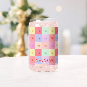Verre Canette Motif de fleurs rétro daisy rouge rose bleu Annive