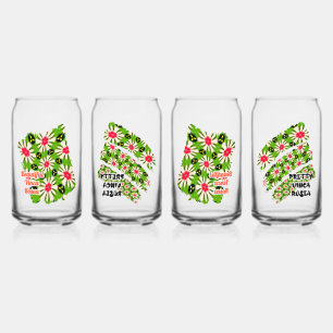 Verre Canette Motif de fleurs rose et blanche