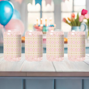 Verre Canette motif de fleurs rose et blanche sur un dos brun