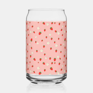 Verre Canette Motif de fraises et de fleurs