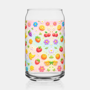 Verre Canette Motif de fruits colorés avec des fleurs et des fru