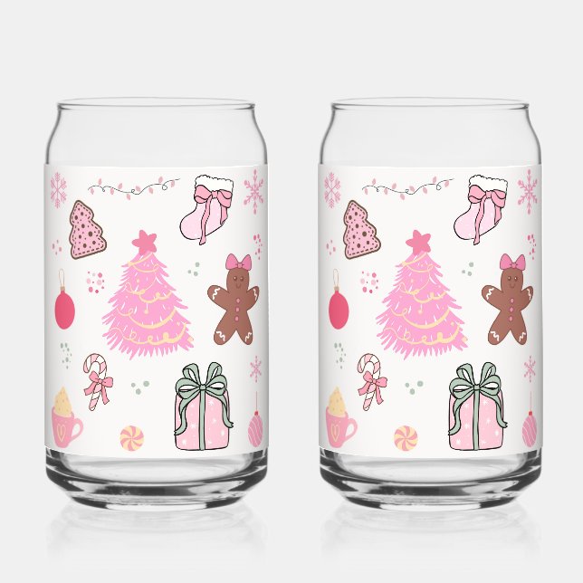 Verre Canette Motif de Noël rose (Recto)