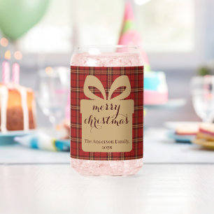 Verre Canette Motif de Noël Rouge Plaid -