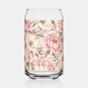 Verre Canette Motif de pivoines fleuries vintage