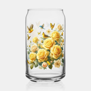 Verre Canette Motif de roses jaunes