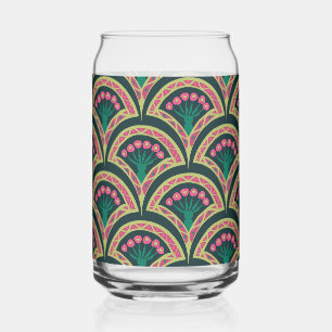 Verre Canette Motif de ventilateur floral rose et vert