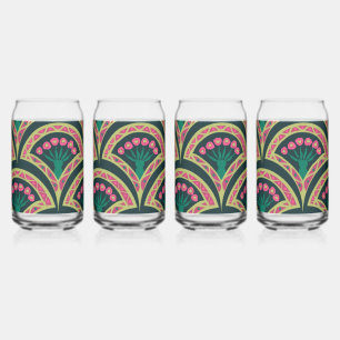 Verre Canette Motif de ventilateur floral rose et vert