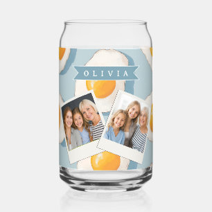Verre Canette Motif d'oeuf frit personnalisé amusant bleu drôle