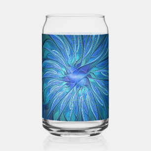 Verre Canette Motif fantaisie de fleur bleue, art fractal abstra