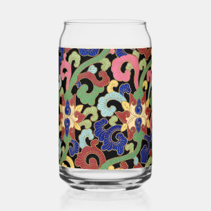 Verre Canette Motif floral Chinoiserie coloré sur fond noir