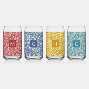 Verre Canette Motif floral des monogrammes personnalisés
