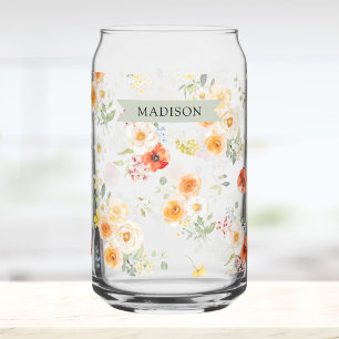 Verre Canette Motif floral ensoleillé aquarelle avec nom personn