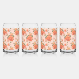 Verre Canette motif floral rose orange rose mariage printemps