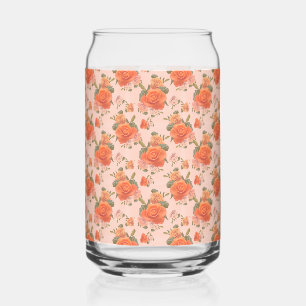 Verre Canette motif floral rose orange rose mariage printemps