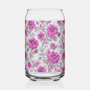 Verre Canette Motif floral rose vibrant avec fleurs magenta