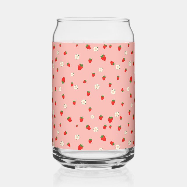 Verre Canette Motif Fraises et Fleurs (Recto)
