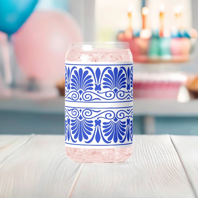 Verre Canette Motif grec méditerranéen bleu (Insitu (Baby Shower))