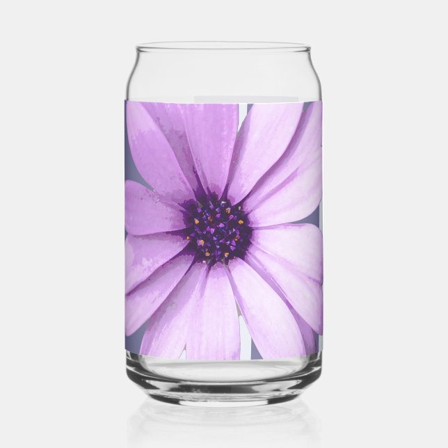 Verre Canette motif rayé avec marguerites violettes (Gauche)