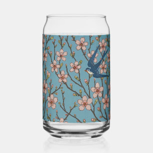 Verre Canette Motif rétro de l'hirondelle à fleurs bleues par Wa