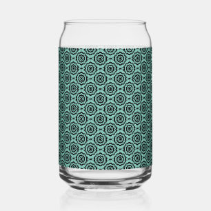 Verre Canette Motif sans couture de fleurs noir sarcelle