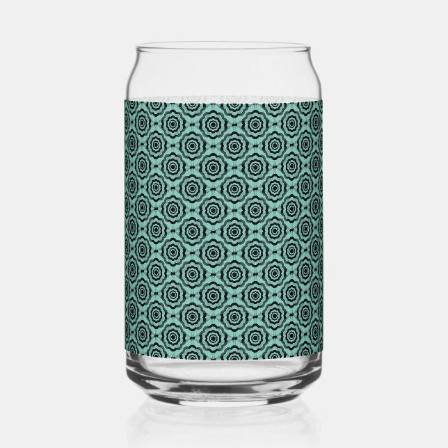 Verre Canette Motif sans couture de fleurs noir sarcelle (Recto)