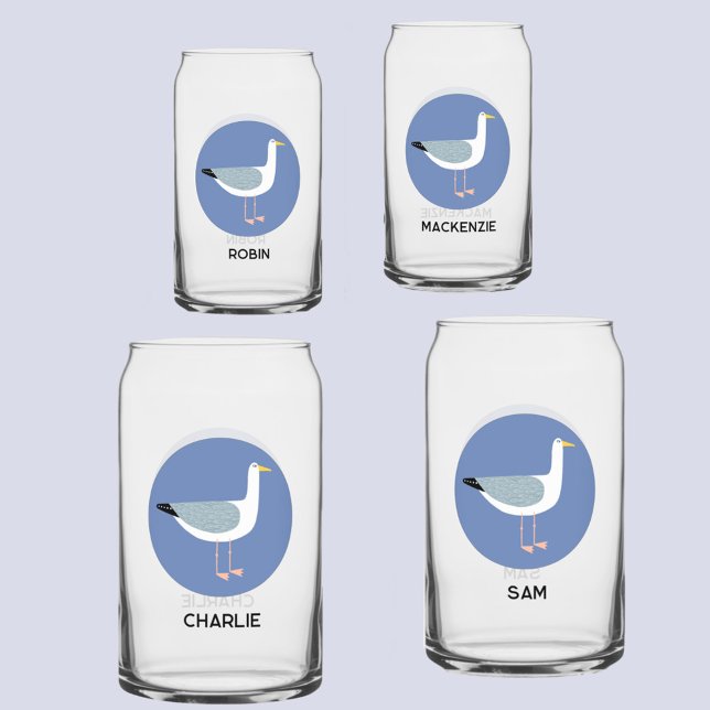 Verre Canette Mouette personnalisée (Seagull coastal personalized names can style glass)