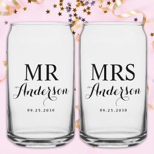 Verre Canette Mr & Mrs Modern Elegant Personnalisé Nom Date Mari