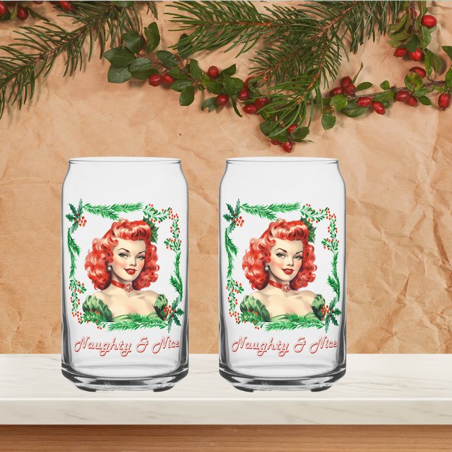 Verre Canette Naughty & Nice Retro Christmas Pinup (Créateur téléchargé)