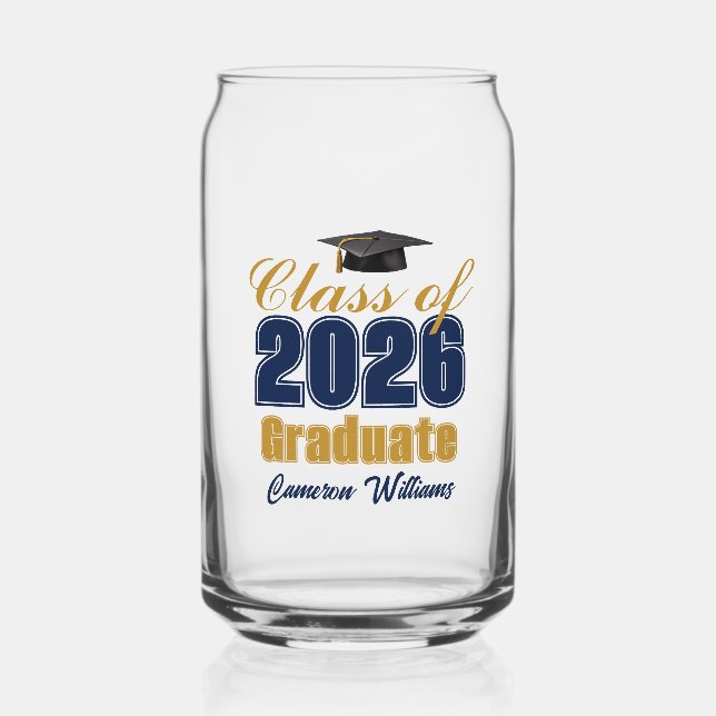Verre Canette Navy Blue Gold Custom Class of 2026 Graduation (Recto)