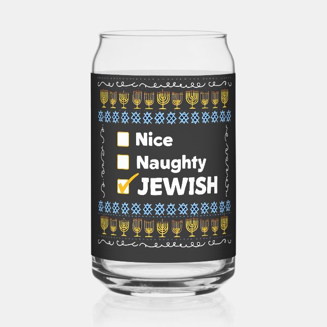 Verre Canette Nice Naughty Juif Hanoukka Ugly Sweater (Recto)