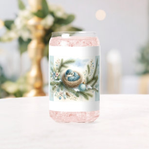Verre Canette Nid de merlebleu avec ornements dans les pins en h