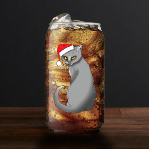 Verre Canette Noël Drôle Chat Gris Grincheux Humour Férié