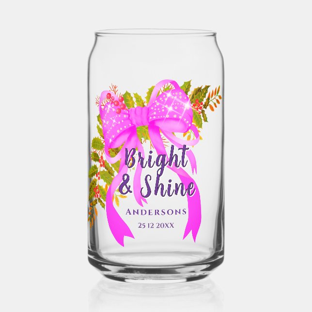Verre Canette Noël Ruban Rose Pailleté (Recto)