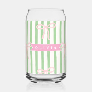 Verre Canette Nœud à rayure verte Coquette Féminin Personnalisé