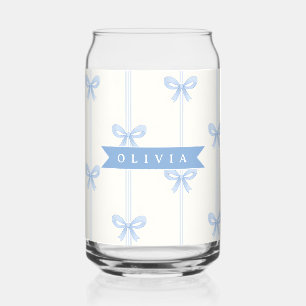 Verre Canette Nœud Bleu Personnalisé Coquette Nom Esthétique