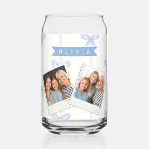 Verre Canette Nœud Bleu Personnalisé Coquette Nom Esthétique
