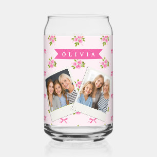 Verre Canette Nœud Floral Féminin Coquette Rose Personnalisé