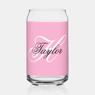 Verre Canette Noir et blanc Fatigue Monogramme rose