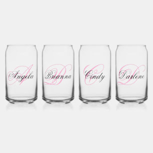 Verre Canette Noir et Rose Monogramme Élégant